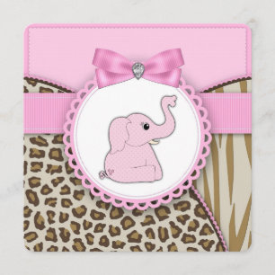 Elegant Pink Elephant Baby Girl Shower Invitation