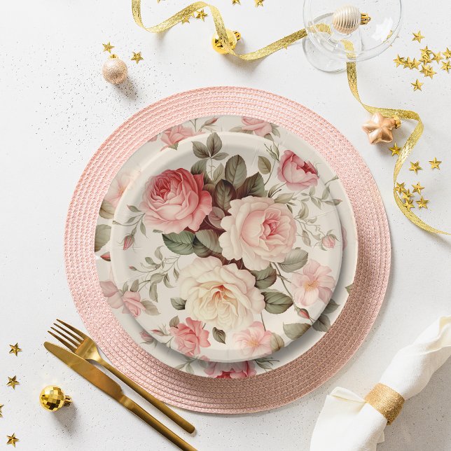 Elegant Pink English Roses Paper Plate (Creator Uploaded)