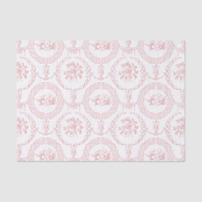Elegant Pink Engraved Floral Medallions and Swags  Tissue Paper (Front)