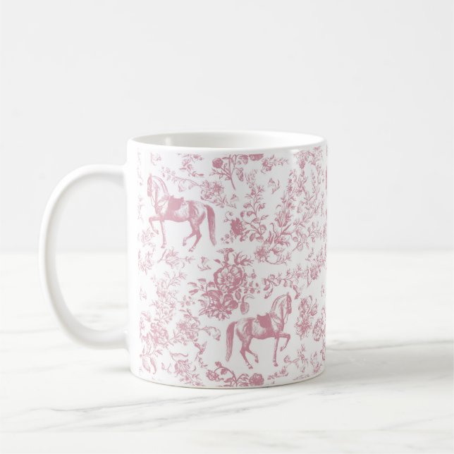 Elegant Pink Equestrian Floral Toile  Coffee Mug (Left)