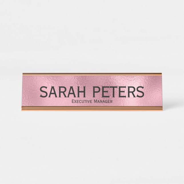 Elegant Pink Executive Manager Desk Name Plate (Front)