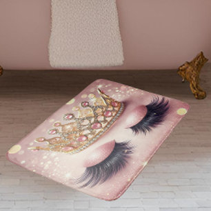 Elegant Pink Eyelashes Crown Bath Mat