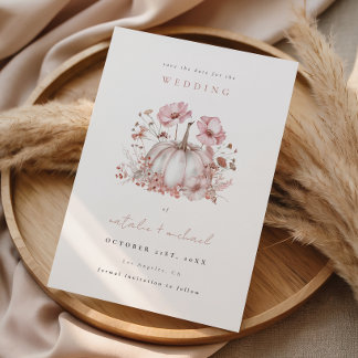 Elegant Pink Fall Pumpkin Wedding Save The Date