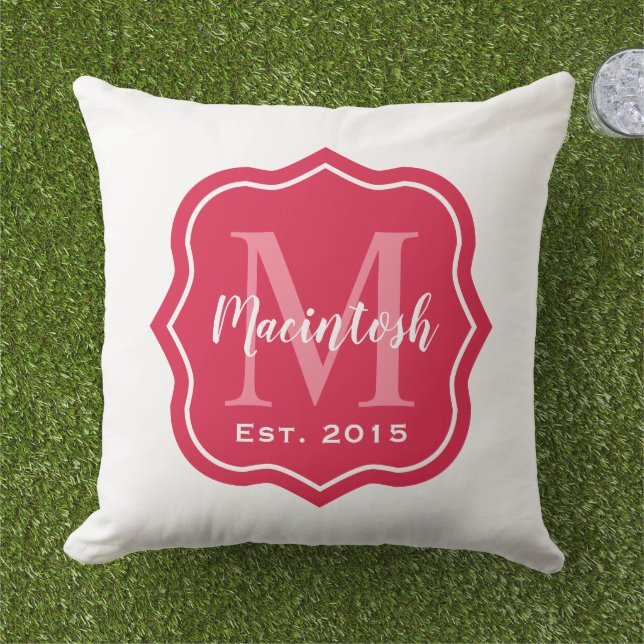 Elegant Pink Family Monogram Initial Cushion (Grass)