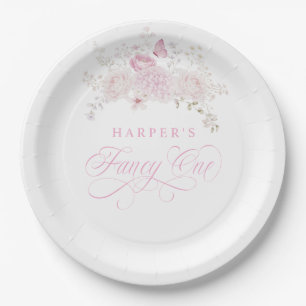 Elegant Pink Fancy One 1st Birthday Party Paper Plate