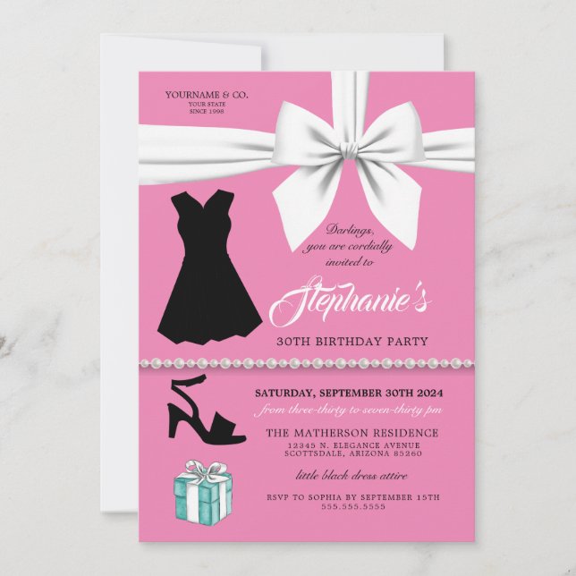 Elegant Pink Fashion Tiffany Birthday Invitation (Front)