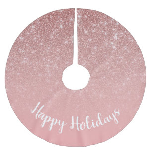 Elegant Pink Faux Glitter Texture Happy Holidays Brushed Polyester Tree Skirt