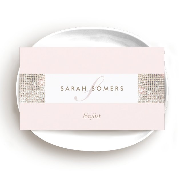 Elegant Pink Faux Silver Sequin Monogram Beauty Bu Business Card (Creator Uploaded)