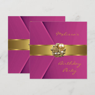 Elegant Pink Faux Velvet gold jewel Invitation