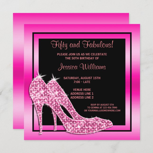 Elegant Pink Fifty & Fabulous Birthday Party Invitation (Front/Back)