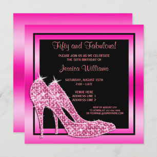 Elegant Pink Fifty & Fabulous Birthday Party Invitation