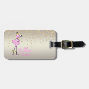 Elegant Pink Flamigo - Shiny Foil Confetty-Diamond Luggage Tag