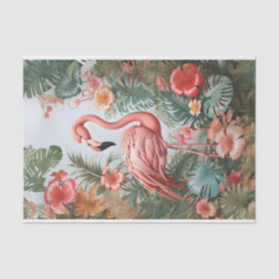 Elegant Pink Flamingo Bird and Tropical Flowers Tissue Paper