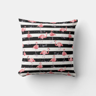 Elegant Pink Flamingo Black stripes pattern Cushion