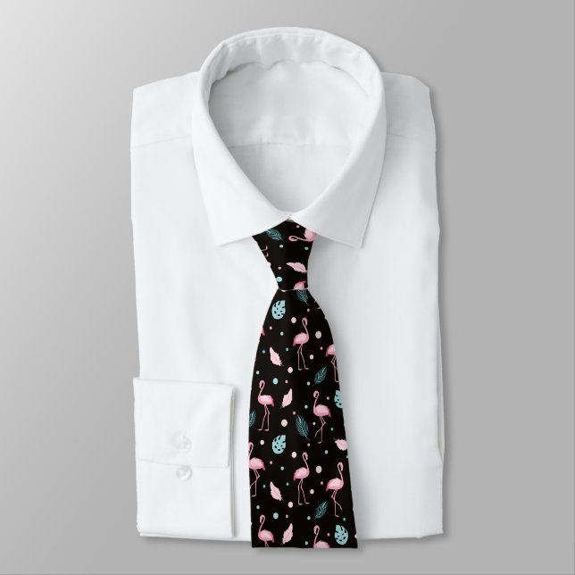     Elegant Pink Flamingo Exotic Pattern Tie (Tied)