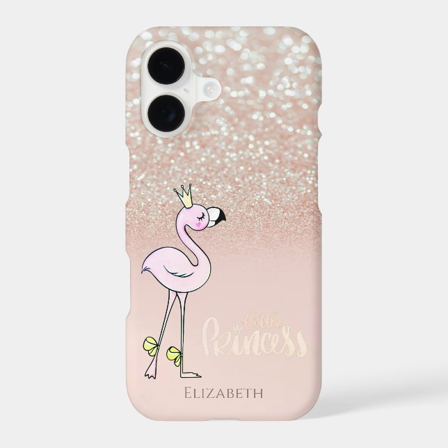 Elegant Pink Flamingo Princess, Glitter Bokeh (Back)