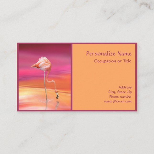 Elegant Pink Flamingo Purple Border Business Card (Front)