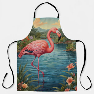Elegant pink flamingo tropical paradise   apron