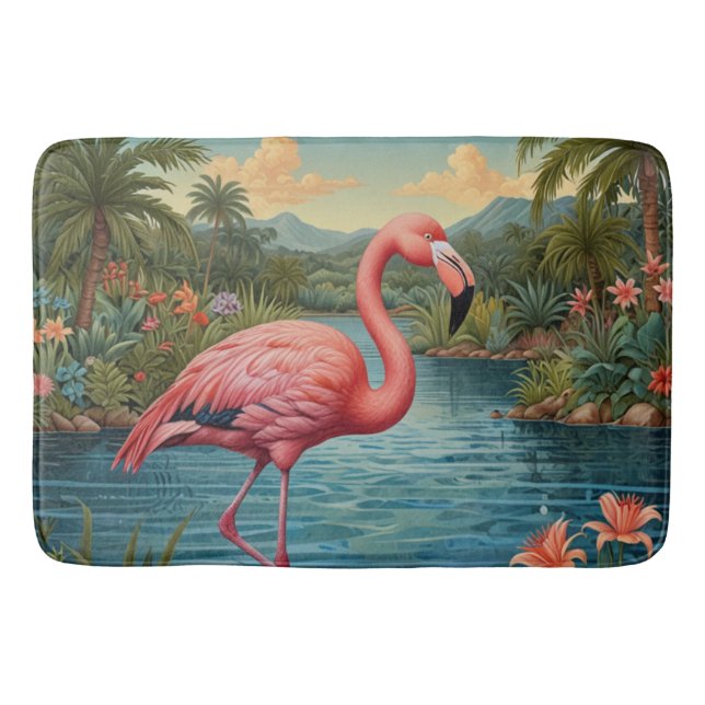 Elegant pink flamingo tropical paradise   bath mat (Front)
