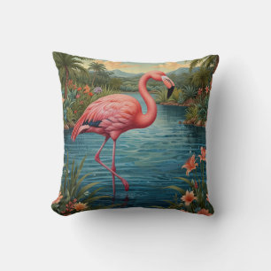 Elegant pink flamingo tropical paradise   cushion