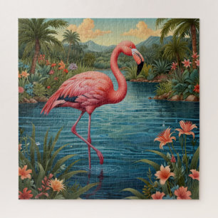 Elegant pink flamingo tropical paradise   jigsaw puzzle
