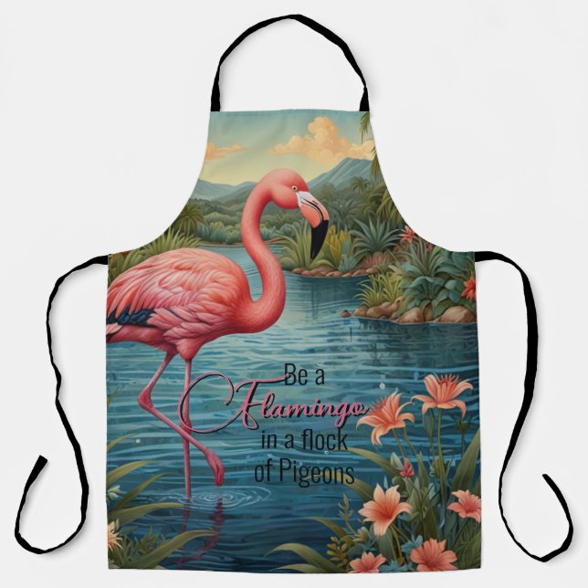Elegant pink flamingo tropical paradise lagoon apron (Front)