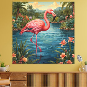 Elegant pink flamingo tropical paradise lagoon canvas print
