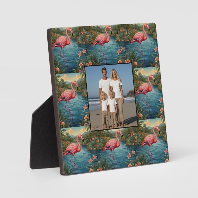 Elegant pink flamingo tropical paradise photo  plaque (Front)