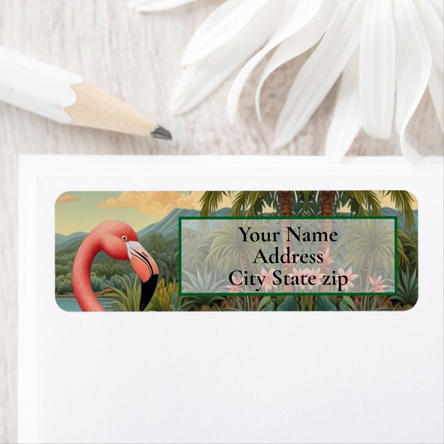 Elegant pink flamingo tropical paradise   return address label (Insitu)