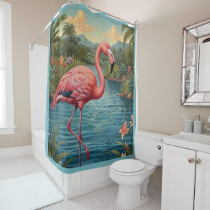Elegant pink flamingo tropical paradise   shower curtain