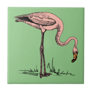 Elegant Pink Flamingo - Vintage Aesthetic Ceramic Tile