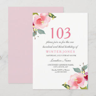 Elegant Pink Floral 103rd Birthday Party Invite