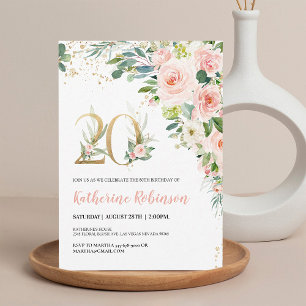 Elegant Pink Floral 20th Birthday Invite for Her
