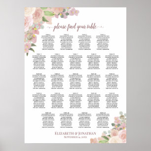 Elegant Pink Floral 23 Table Wedding Seating Chart