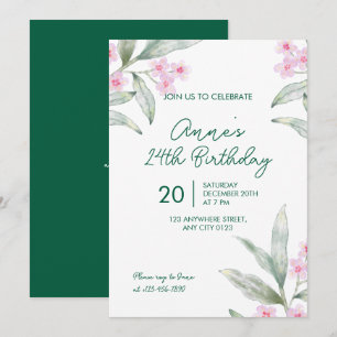 Elegant Pink Floral 24th Birthday Invitation