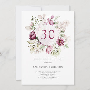 Elegant Pink Floral 30th Birthday Party  Invitation