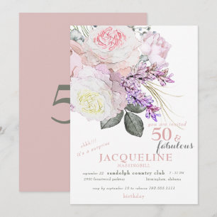 Elegant Pink Floral 50 & Fabulous Birthday Party Invitation