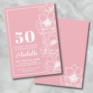 Elegant Pink Floral 50th Birthday Invitation