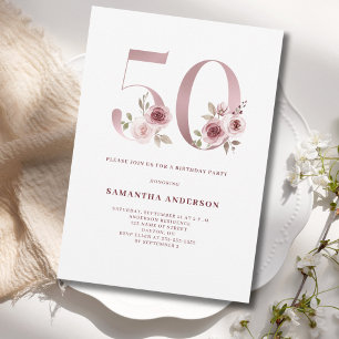 Elegant Pink Floral 50th Birthday  Invitation