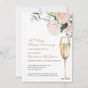 Elegant Pink Floral 50th Wedding Anniversary Invitation
