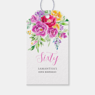 Elegant Pink Floral 60th Birthday Gift Tags