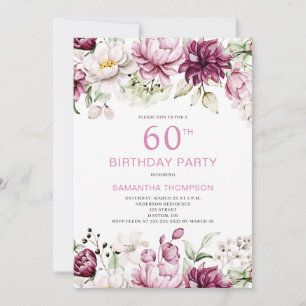 Elegant Pink Floral 60th Birthday Invitation