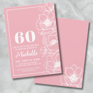 Elegant Pink Floral 60th Birthday Invitation