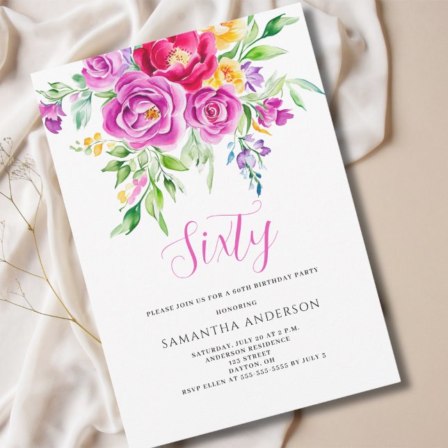 Elegant Pink Floral 60th Birthday Invitation (Creator Uploaded)