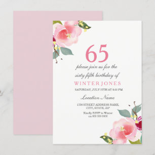 Elegant Pink Floral 65th Birthday Party Invitation