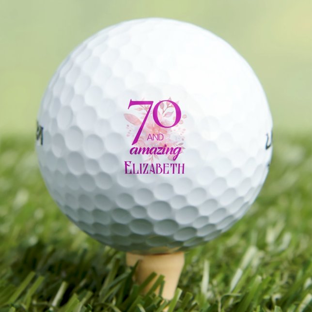 Elegant pink floral 70 and amazing birthday golf balls (Creator Uploaded)