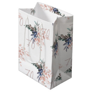 Elegant Pink Floral 70th Birthday Custom Medium Gift Bag