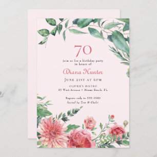 Elegant Pink Floral 70th Birthday Party  Invitation