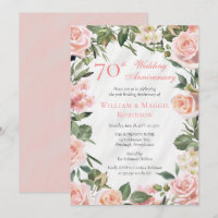 Elegant Pink Floral 70th Wedding Anniversary Party