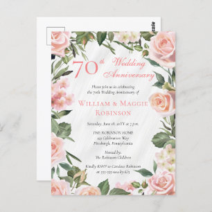 Elegant Pink Floral 70th Wedding Anniversary Party Postcard